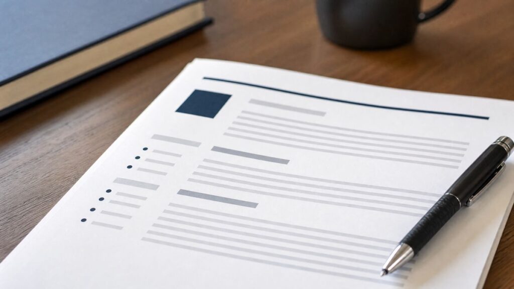 A journalist reviewing editorial policy documents on a desk