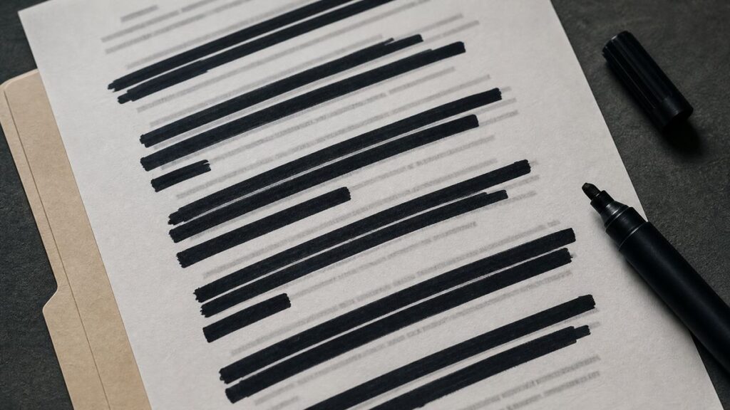 A legal document with sensitive personal information redacted