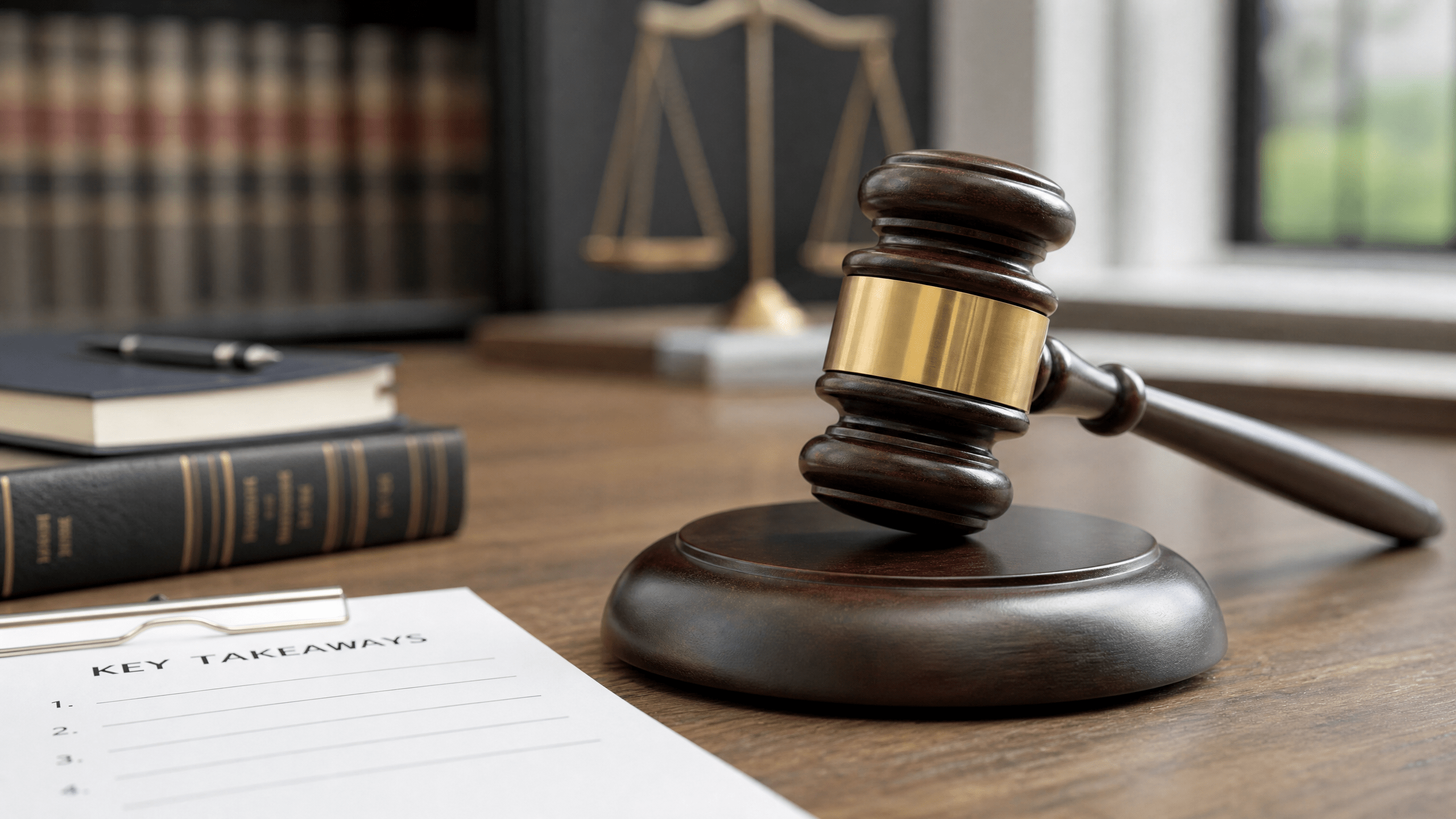 A judge's gavel resting on a desk, symbolizing key takeaways from a legal explainer.