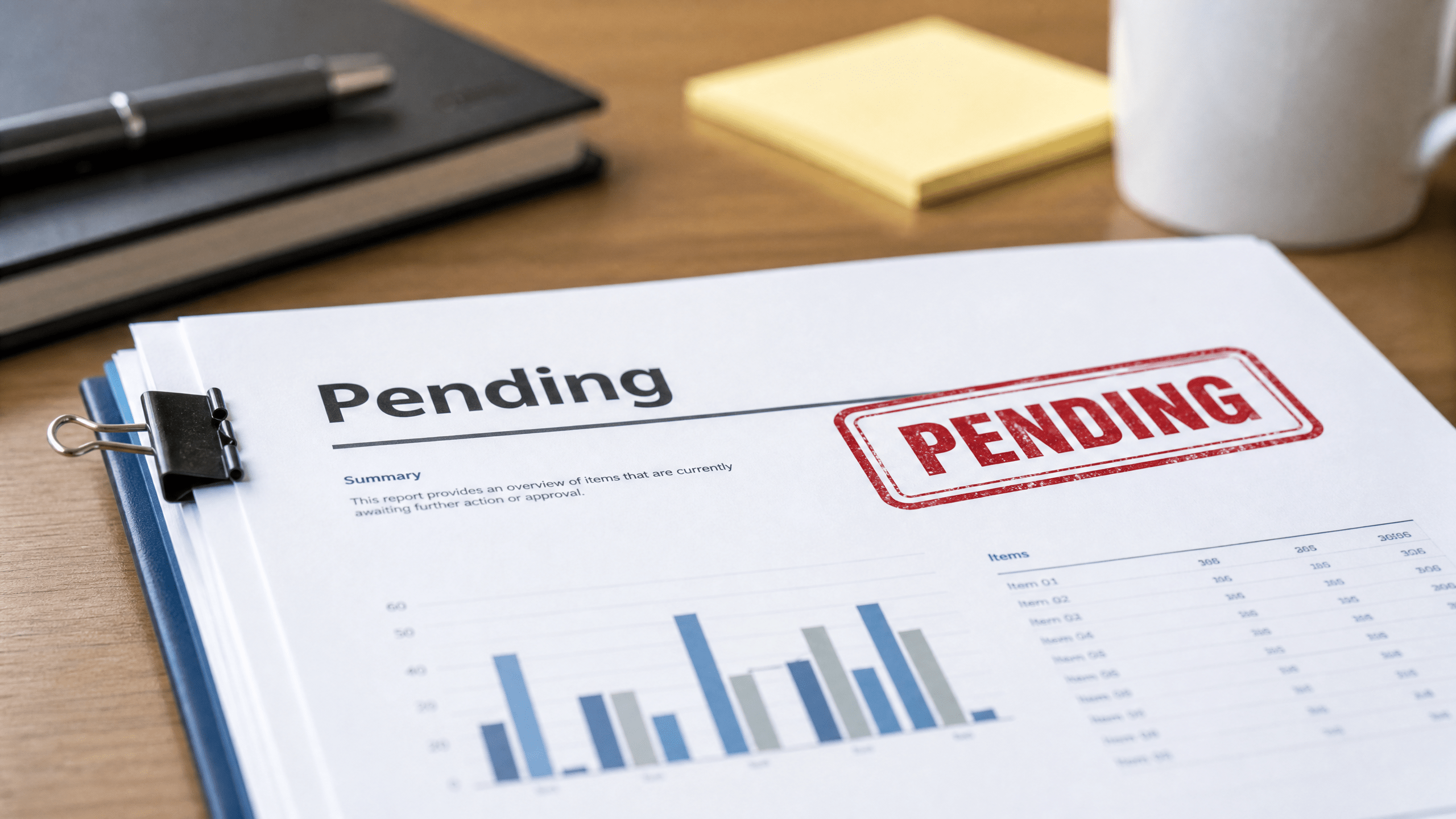 A report or document labeled 'Pending', symbolizing the Pending Case Report tool.