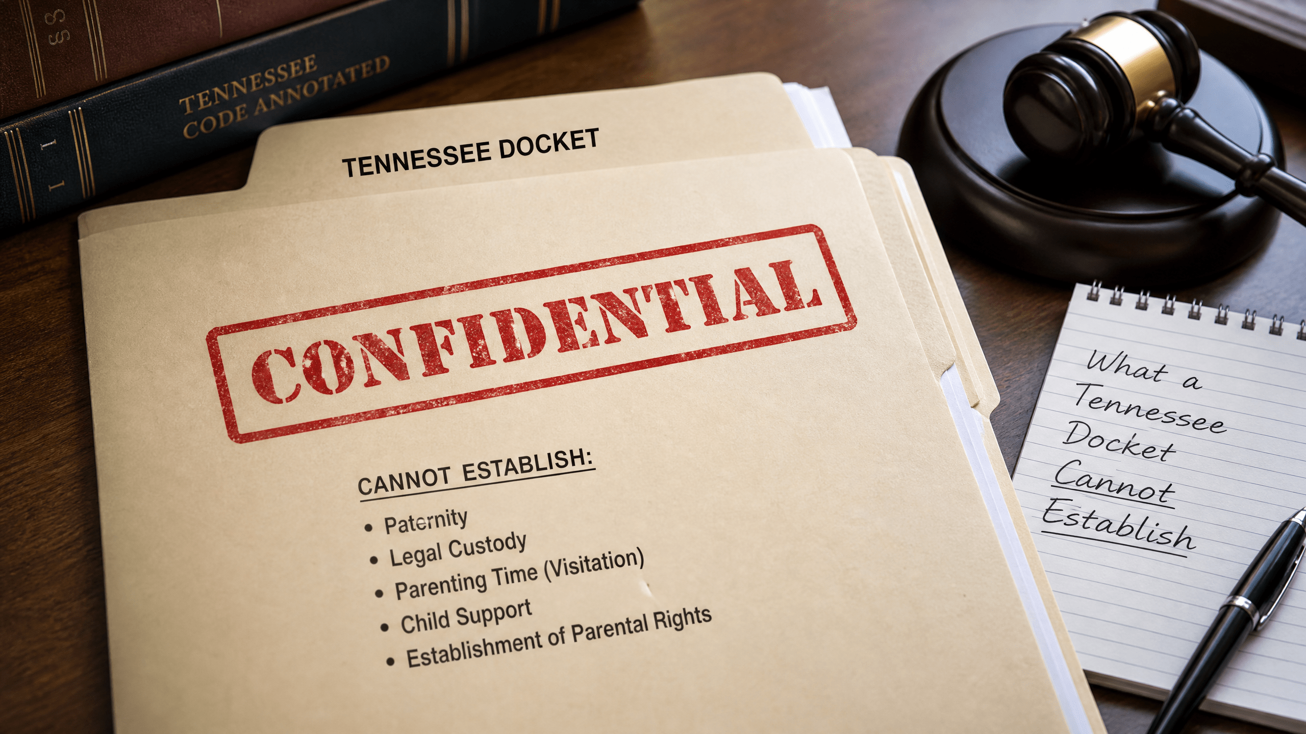 A folder stamped 'Confidential', illustrating what a Tennessee docket cannot establish.