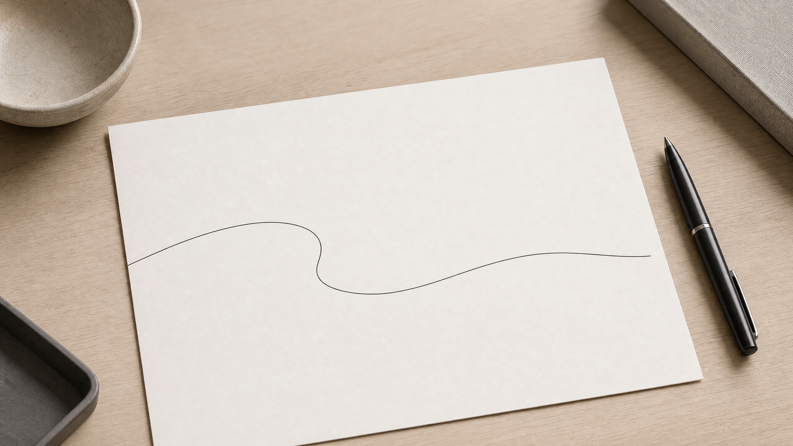 A blank page with a single abstract pen line and an unmarked pen, illustrating filing certification without depicting a real filing.