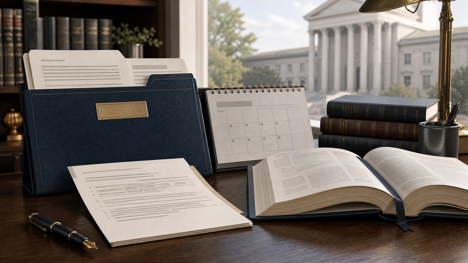 Legal filing papers, a calendar, and a Tennessee courthouse illustrate the procedural steps of a Rule 41.01 nonsuit.