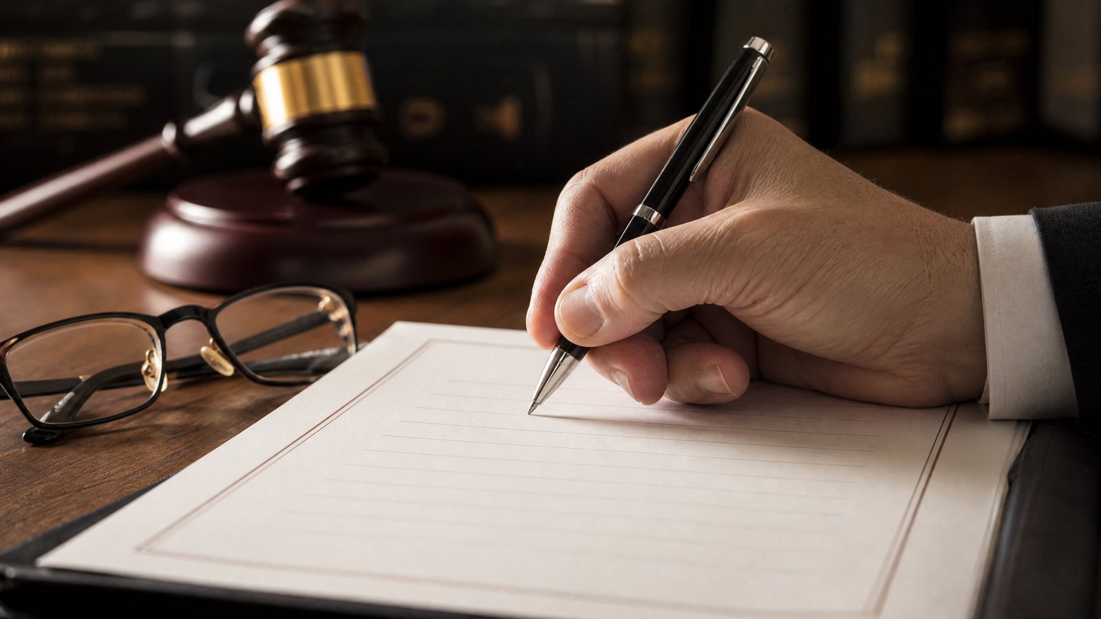 A photograph of a person holding a pen over a legal document, illustrating procedural review.