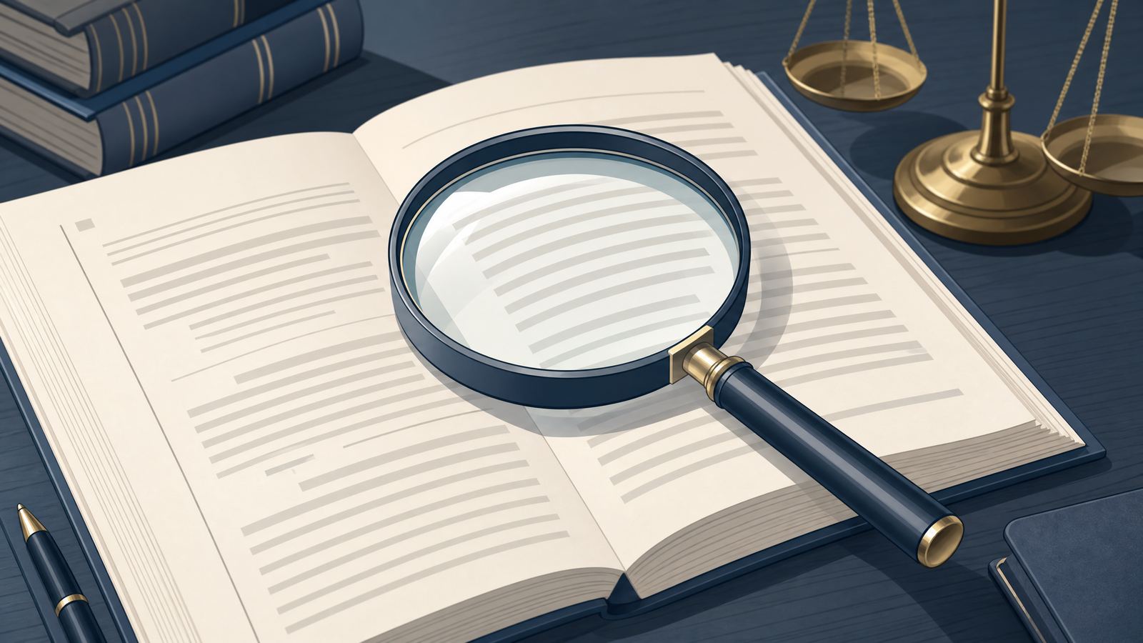 A magnifying glass resting on a legal document, emphasizing the importance of verifying primary court records.